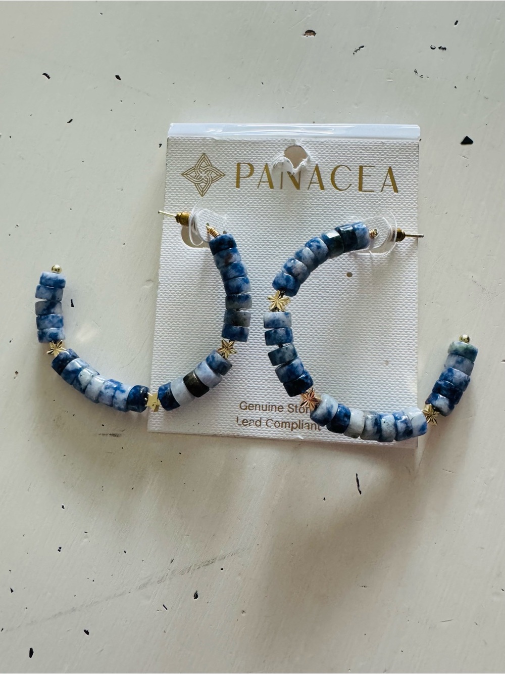 Panacea Cache Blue Beaded Hoop Earrings with Gold Accents Nordstroms NWT